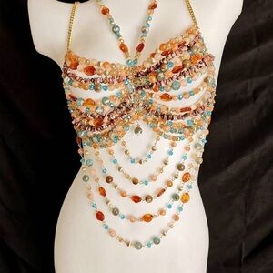 Beaded Statement Body Chain in Turquoise & Amber